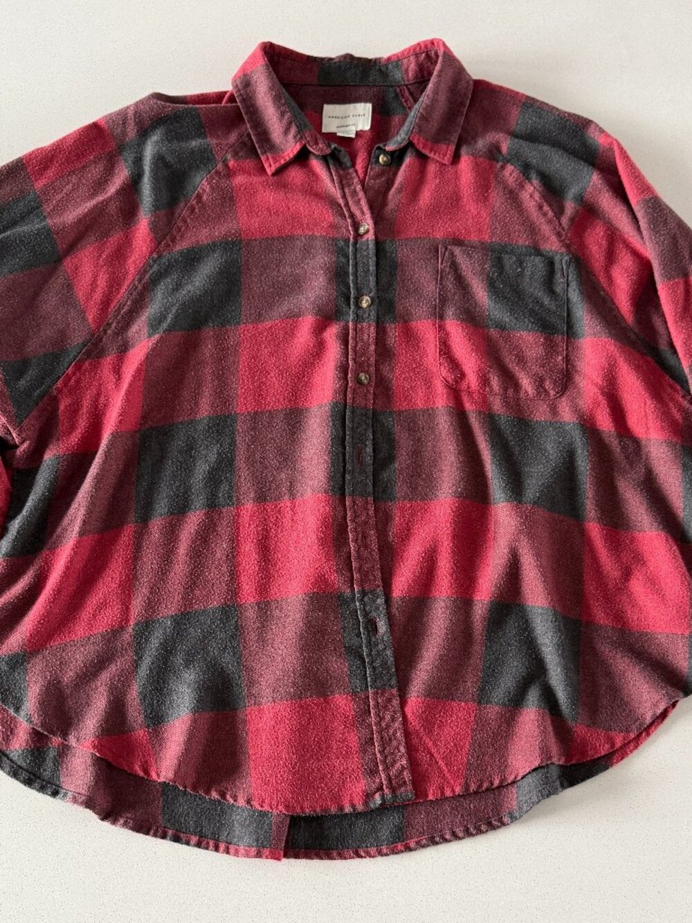American Eagle Red Buffalo Plaid Oversized Flannel Shirt